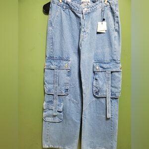 Women's Light Blue Cargo Flare Jeans